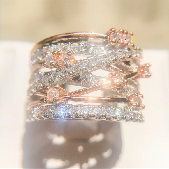 New Unisex 925 Silver Two Tone Diamond Ring - Picture 6 of 6